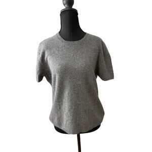 100% 2 ply Cashmere Short Sleeve Sweater Gray LG Soft Classic Cozy Preppy